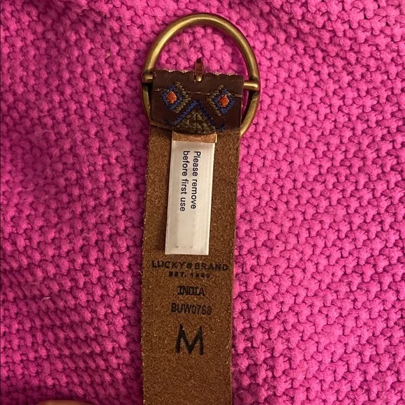 Super pretty: Lucky Brand Brown Belt with Brass Buckle and Colorful Embroidery - Picture 3 of 5